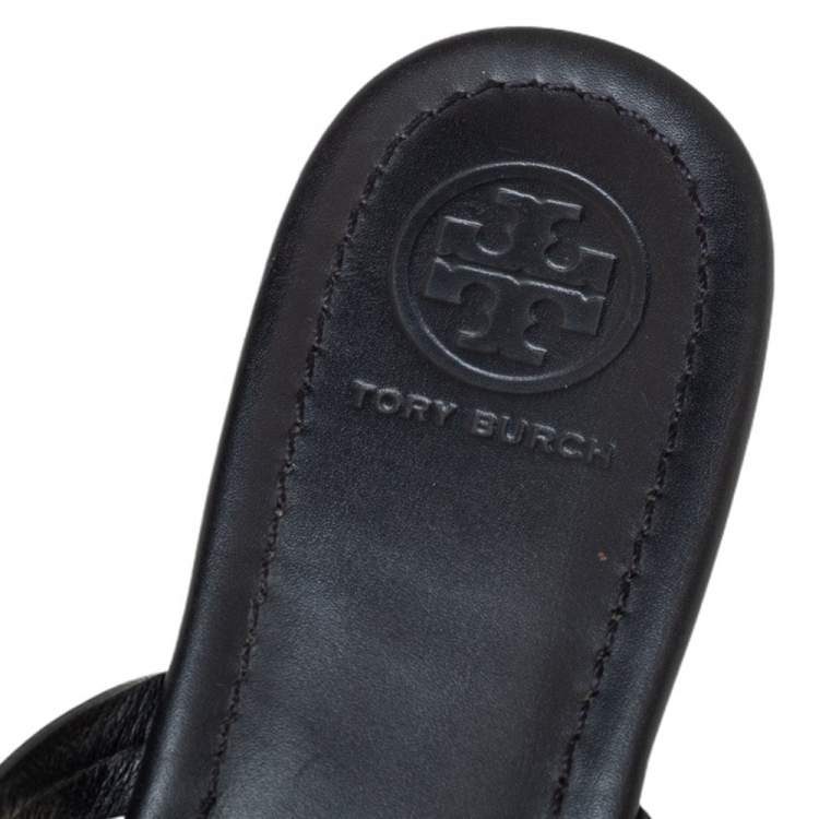 Pre Owned Tory Burch Black Leather Miller Flat Thong Sandals Size 39