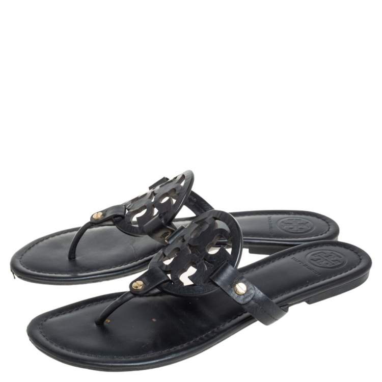 Pre Owned Tory Burch Black Leather Miller Flat Thong Sandals Size 39