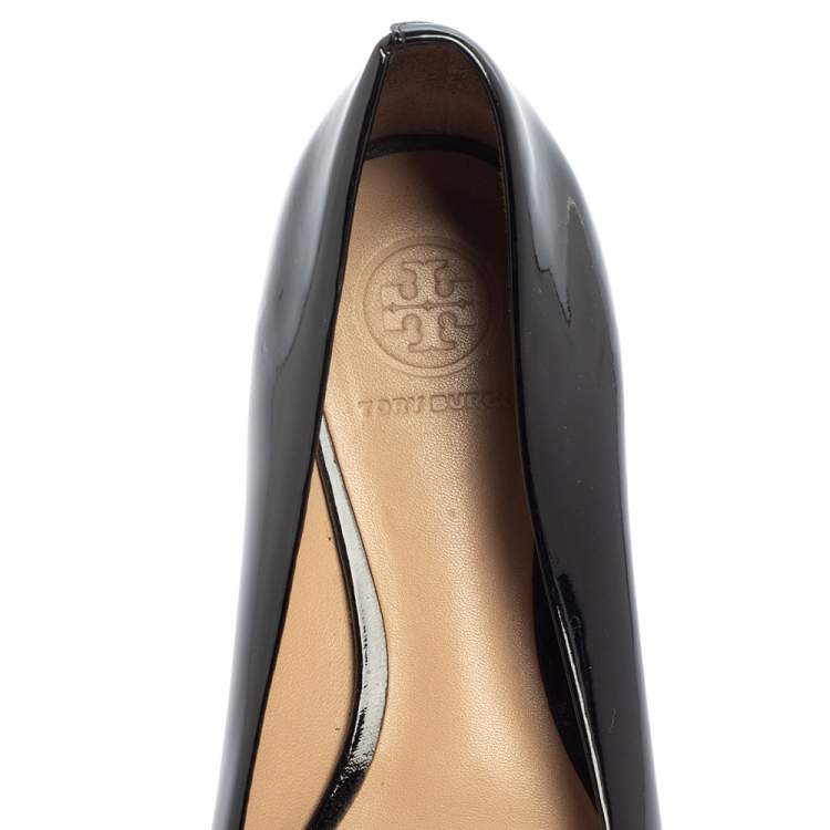 Pre Owned Tory Burch Black Patent Leather Ballet Flats Size 37