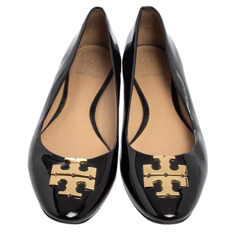 Pre Owned Tory Burch Black Patent Leather Ballet Flats Size 37