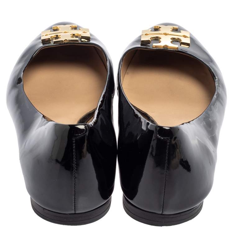 Pre Owned Tory Burch Black Patent Leather Ballet Flats Size 37
