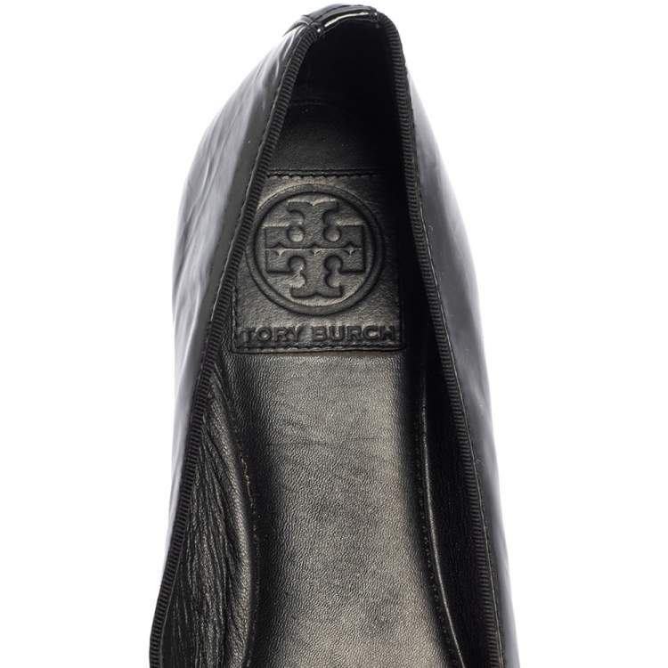 Pre Owned Tory Burch Black Patent Leather Ballet Flats Size 37