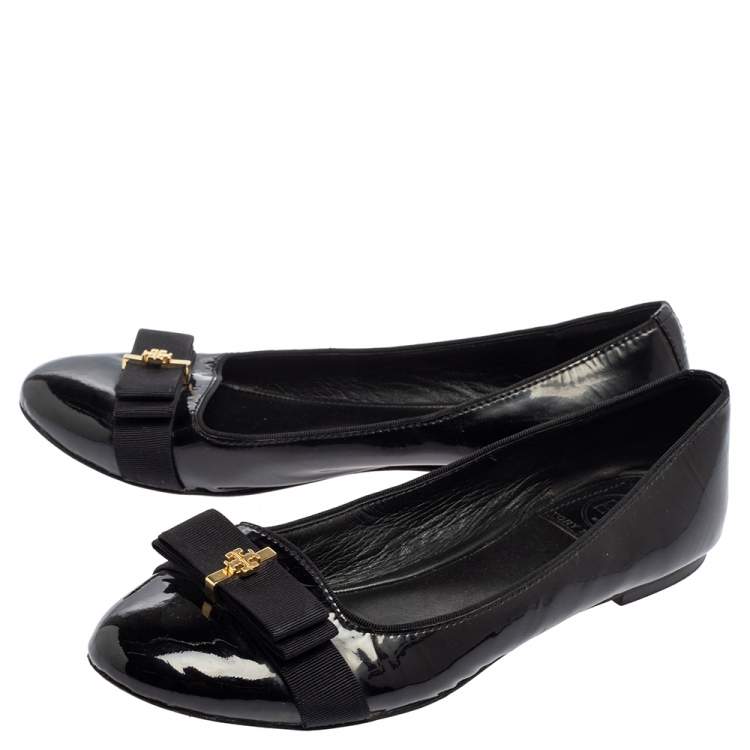 Pre Owned Tory Burch Black Patent Leather Ballet Flats Size 37