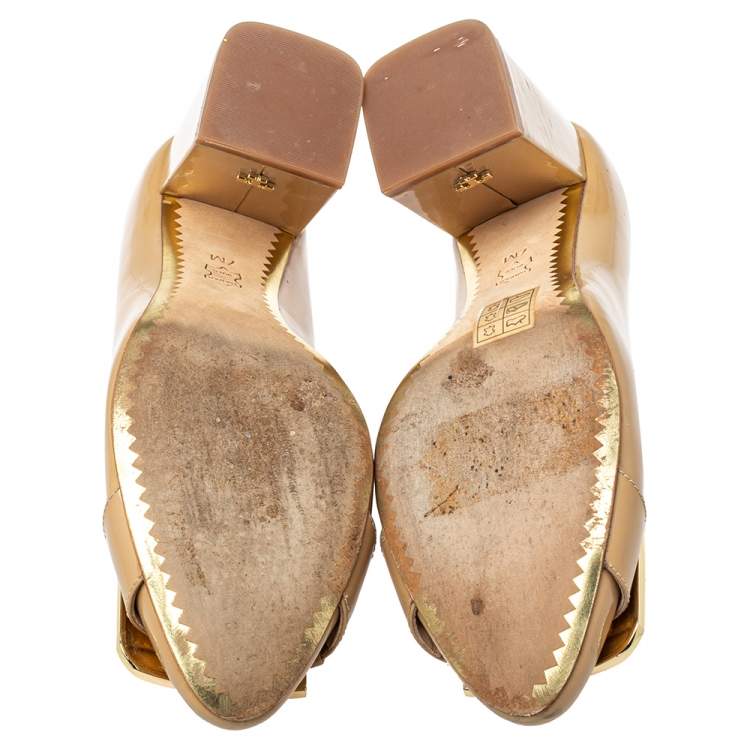 Pre Owned Tory Burch Beige Patent Leather Maria Pumps Size 37