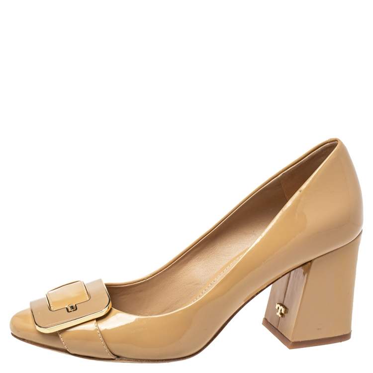 Pre Owned Tory Burch Beige Patent Leather Maria Pumps Size 37