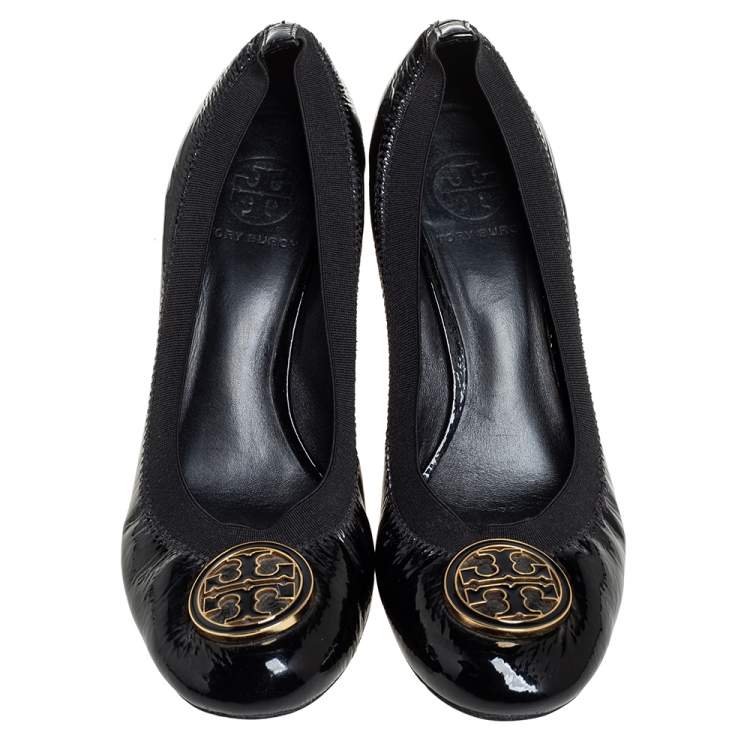 Pre Owned Tory Burch Black Patent Leather Scrunch Pumps Size 38