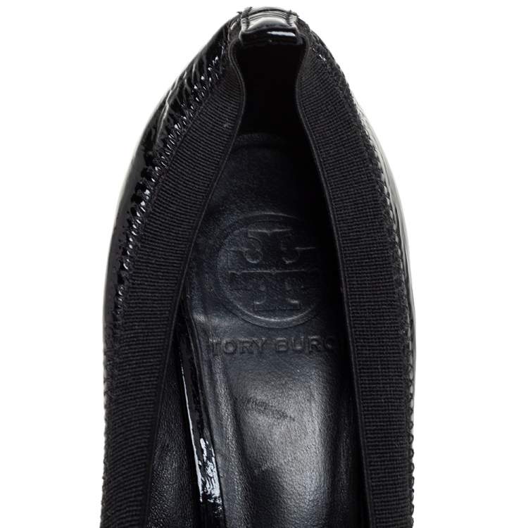 Pre Owned Tory Burch Black Patent Leather Scrunch Pumps Size 38