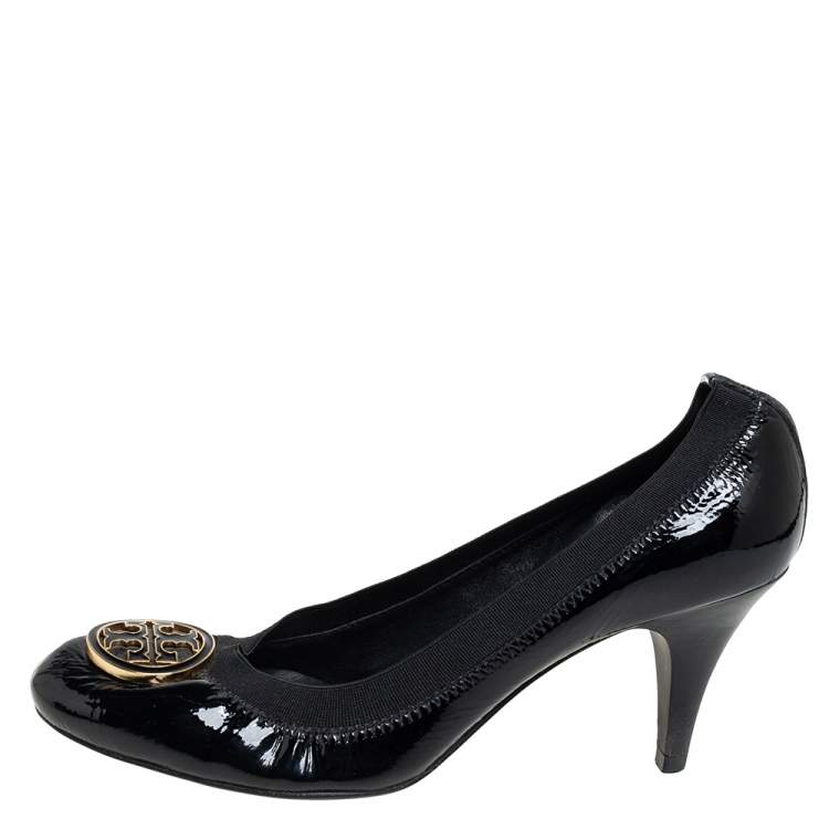 Pre Owned Tory Burch Black Patent Leather Scrunch Pumps Size 38
