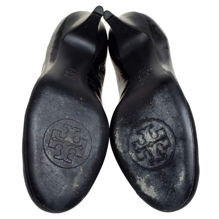 Pre Owned Tory Burch Black Patent Leather Scrunch Pumps Size 38