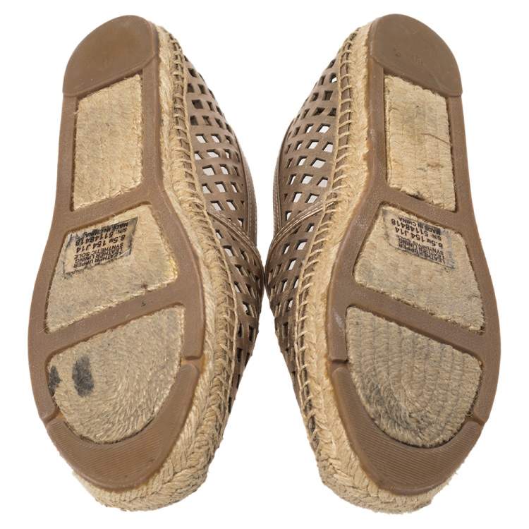 Pre Owned Tory Burch Gold Leather Laser Cut Espadrille Flats Size 38.5