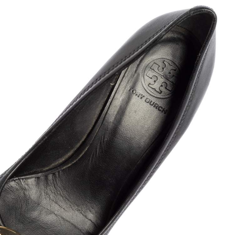 Pre Owned Tory Burch Black Leather Sophie Embellished Wedge Pumps Size 39