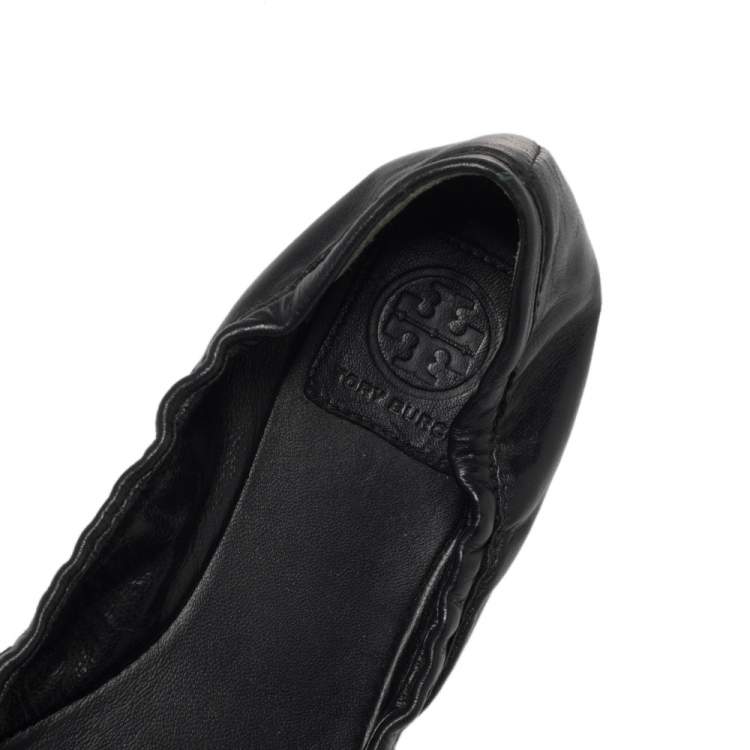 Pre Owned Tory Burch Black Leather Cami Ballet Flats Size 37