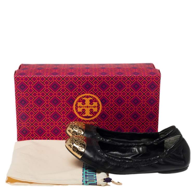 Pre Owned Tory Burch Black Leather Cami Ballet Flats Size 37