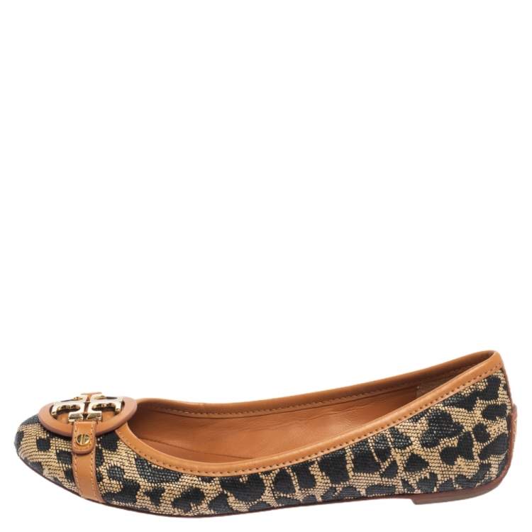 Tory Burch Black/Brown Leopard Print Straw and Leather Trim Ballet Flats  Size Tory Burch | TLC