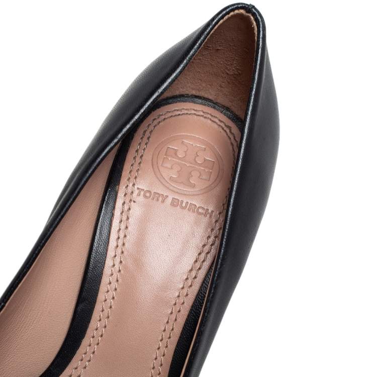 Pre Owned Tory Burch Black Leather Block Heel Pumps Size 36