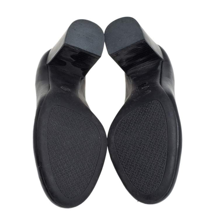 Pre Owned Tory Burch Black Leather Block Heel Pumps Size 36