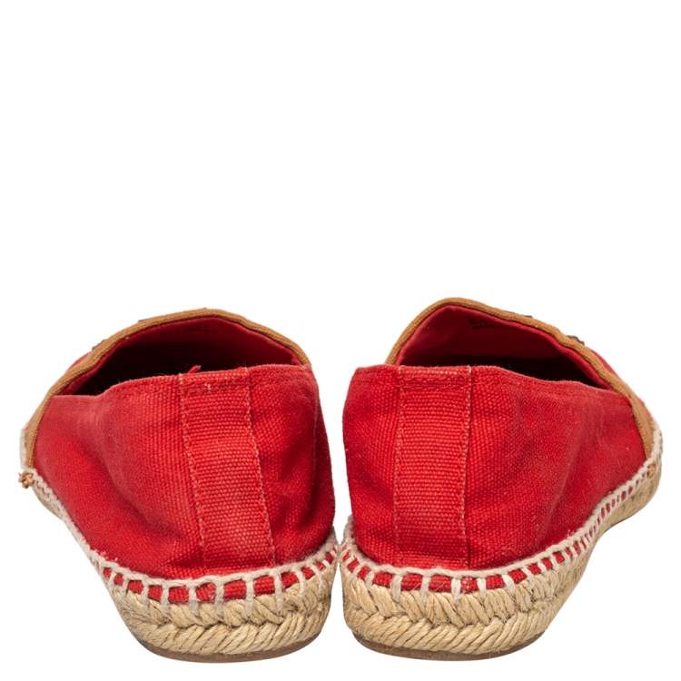 Pre Owned Tory Burch Red Canvas Espadrille Flats Size 38
