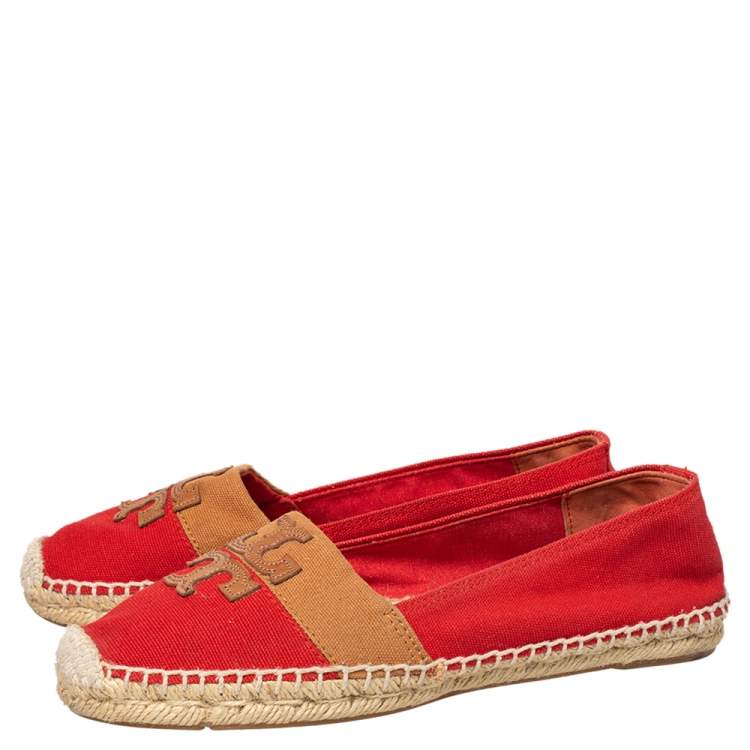 Pre Owned Tory Burch Red Canvas Espadrille Flats Size 38