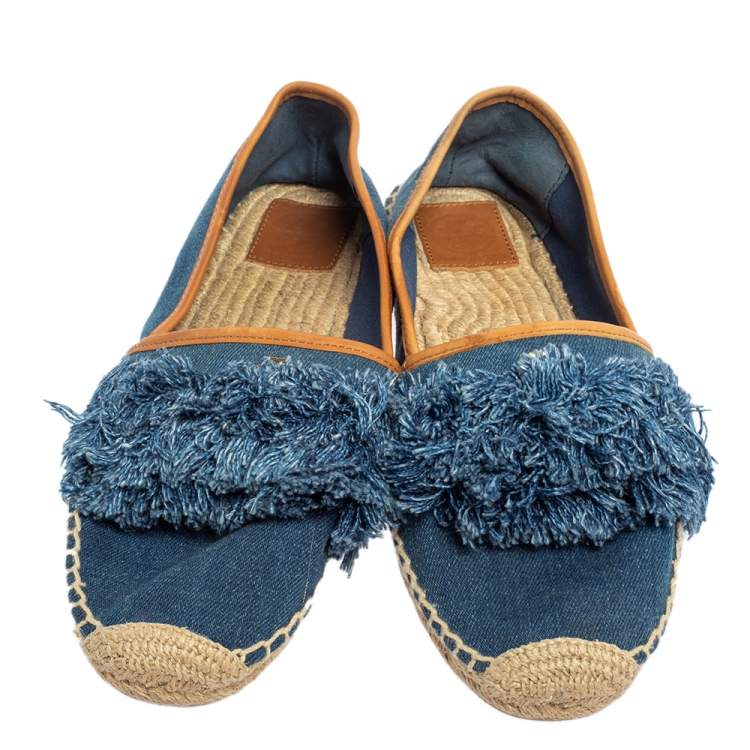 Pre Owned Tory Burch Blue Denim Shaw Espadrille Flats Size 40.5
