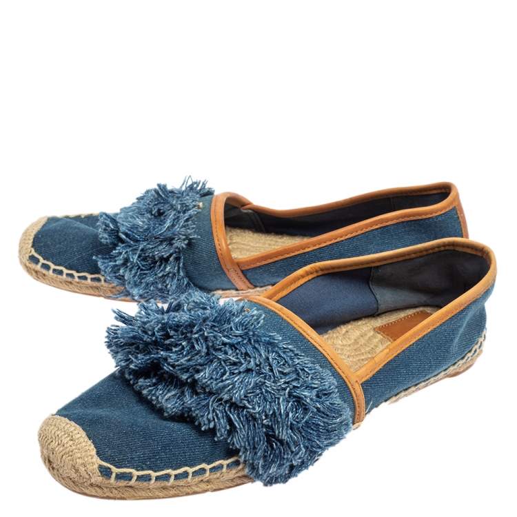 Pre Owned Tory Burch Blue Denim Shaw Espadrille Flats Size 40.5