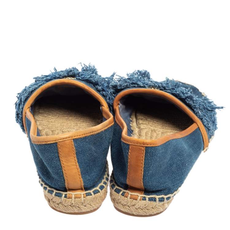 Pre Owned Tory Burch Blue Denim Shaw Espadrille Flats Size 40.5