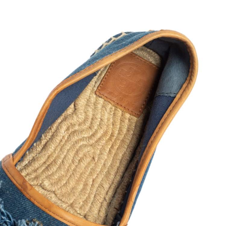 Pre Owned Tory Burch Blue Denim Shaw Espadrille Flats Size 40.5