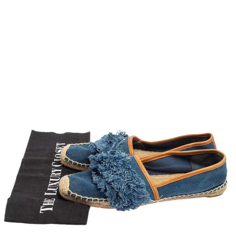 Pre Owned Tory Burch Blue Denim Shaw Espadrille Flats Size 40.5
