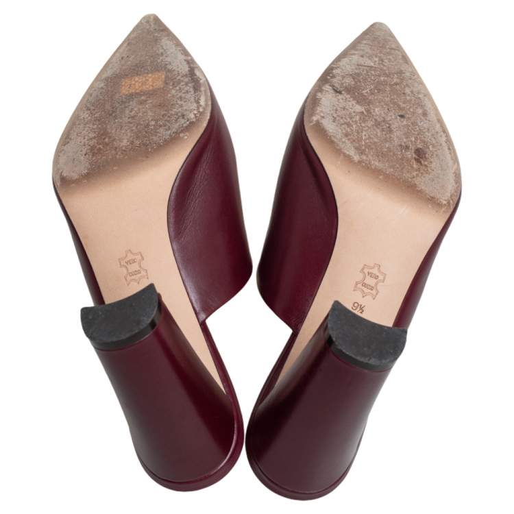 Pre Owned Tory Burch Burgundy Leather Penelope Mule Sandals Size 39.5