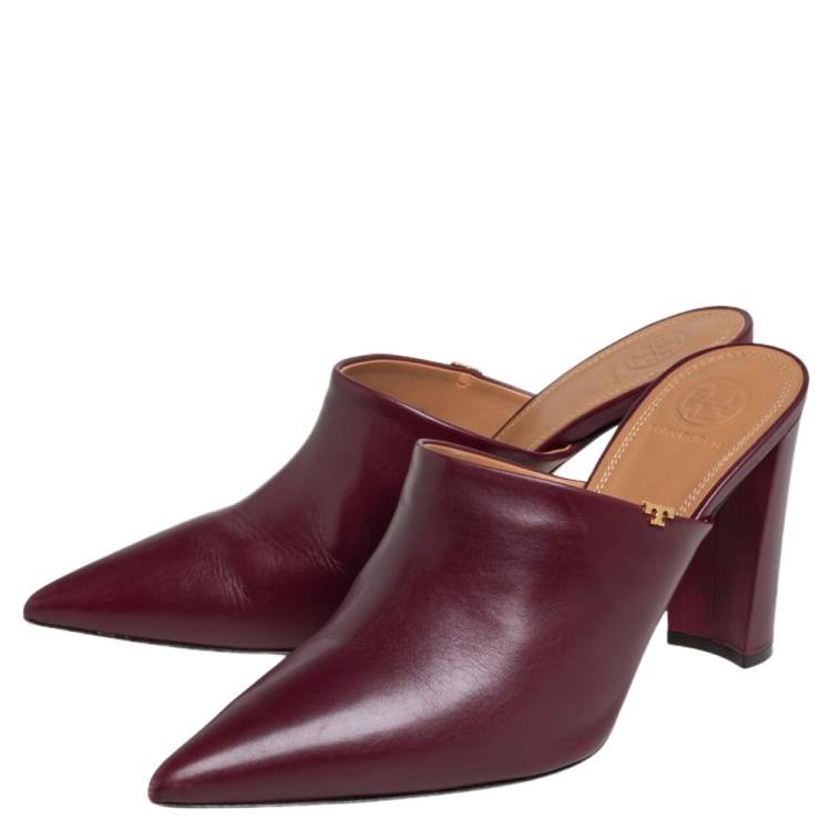 Pre Owned Tory Burch Burgundy Leather Penelope Mule Sandals Size 39.5