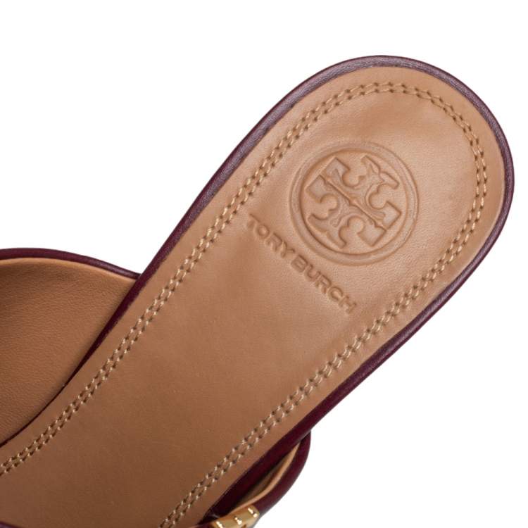Pre Owned Tory Burch Burgundy Leather Penelope Mule Sandals Size 39.5