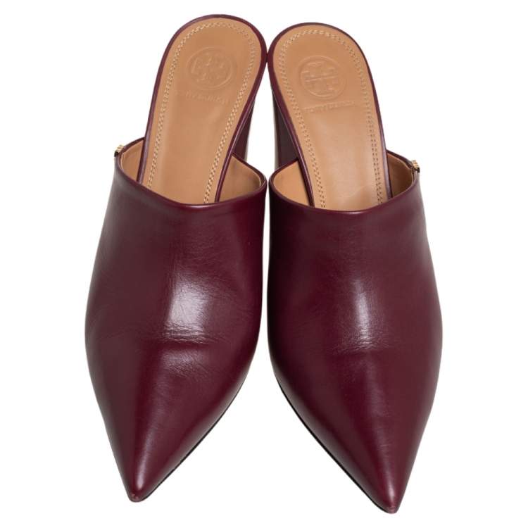 Pre Owned Tory Burch Burgundy Leather Penelope Mule Sandals Size 39.5
