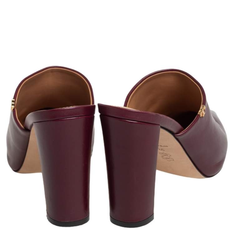 Pre Owned Tory Burch Burgundy Leather Penelope Mule Sandals Size 39.5