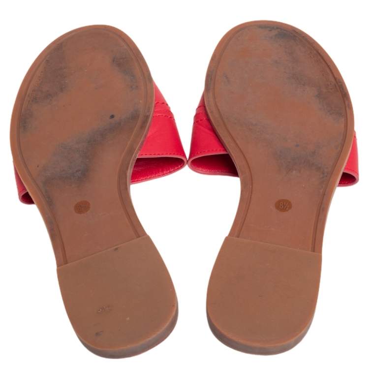 Pre Owned Tory Burch Red Leather Everly Slide Flats Size 38.5