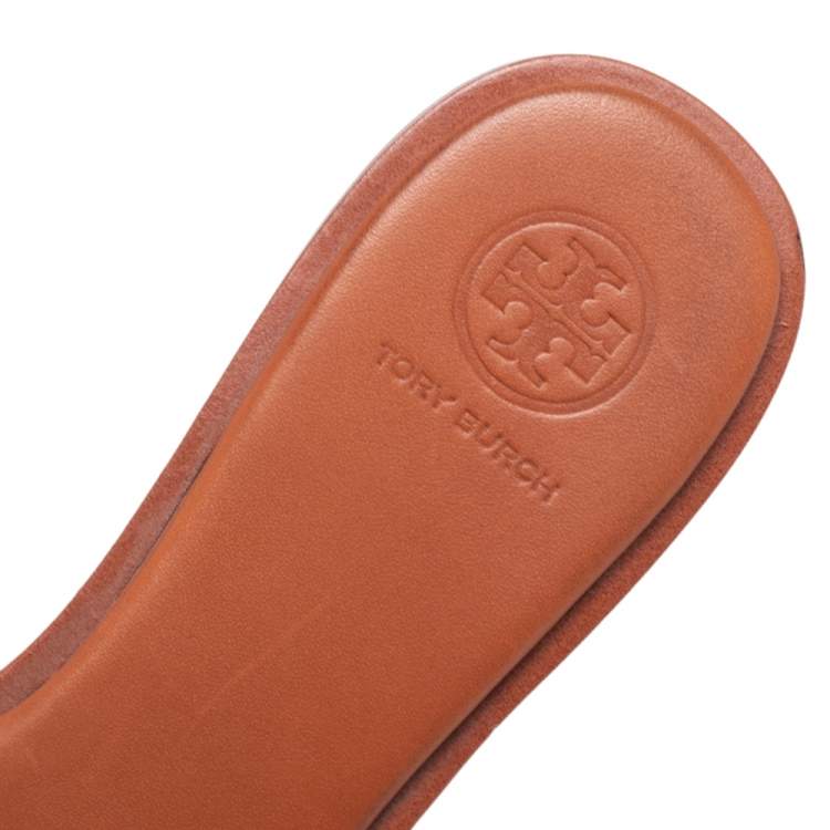 مملوكة مسبقًا Tory Burch Brown Leather Everly Slide Flats Size 38.5