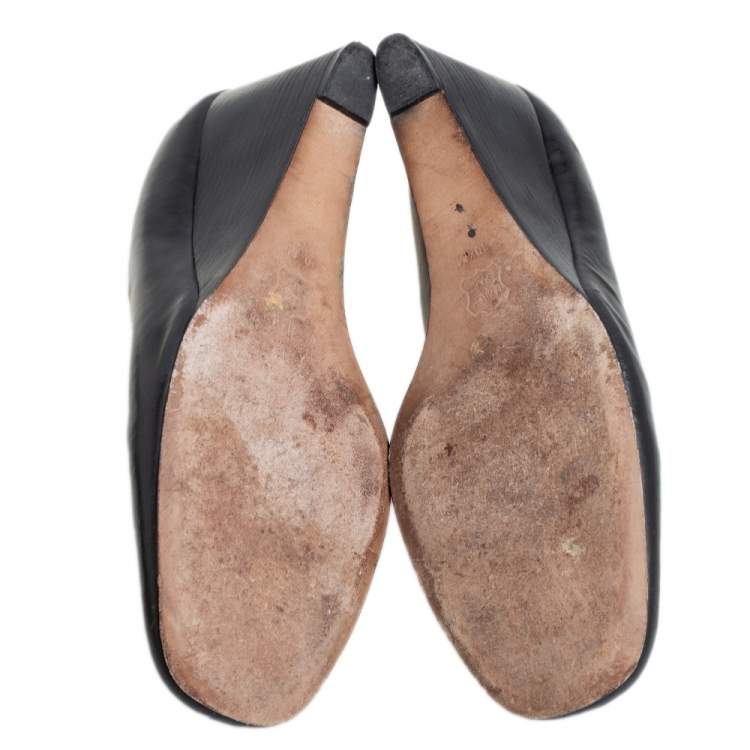 Pre Owned Tory Burch Black Leather Raleigh Round Toe Wedge Pumps Size 40.5