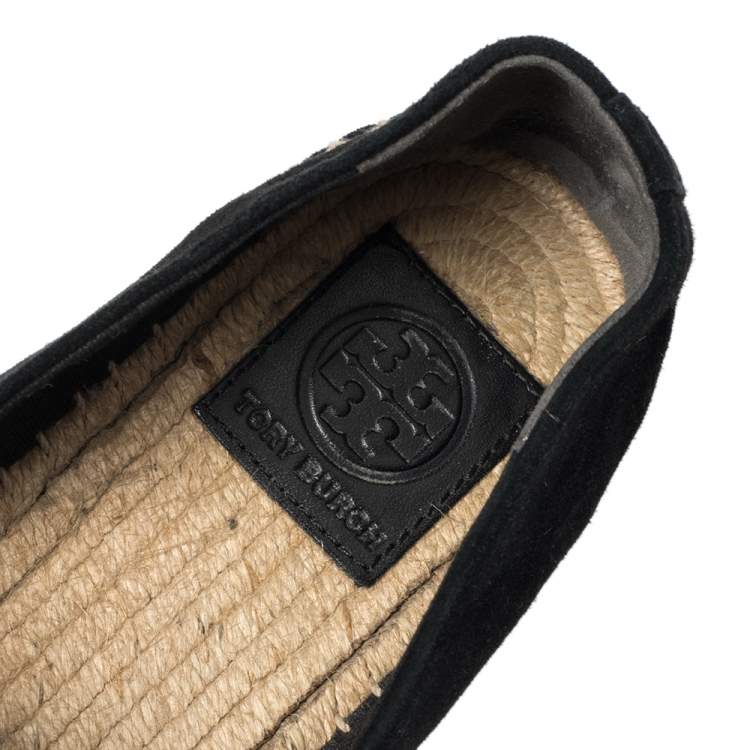 مملوكة مسبقًا Tory Burch Black Suede Yasmin Espadrille Flats Size 39