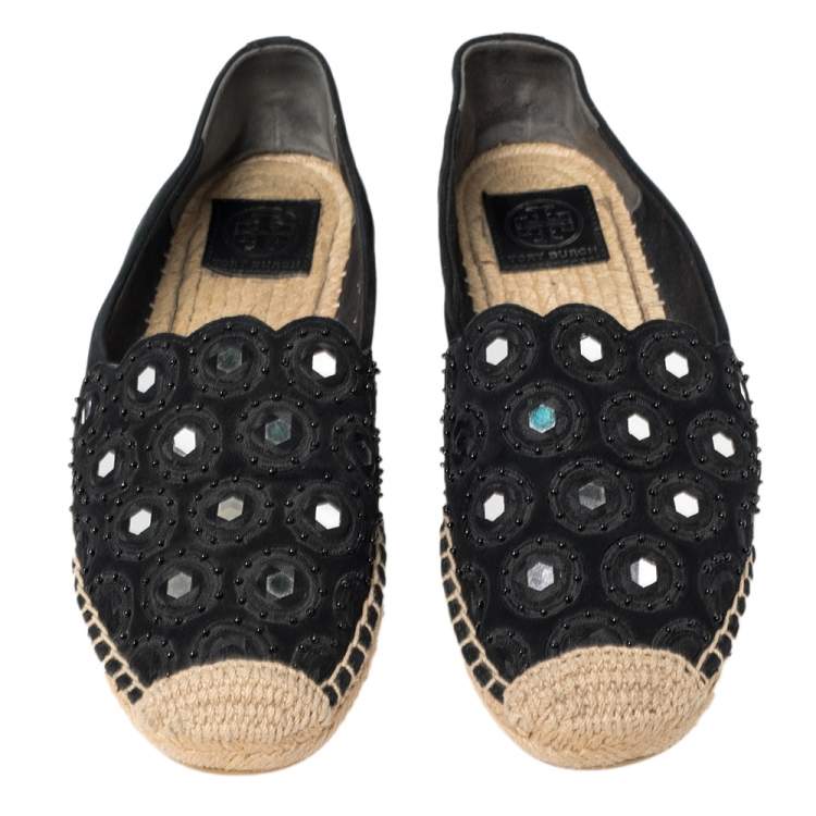 مملوكة مسبقًا Tory Burch Black Suede Yasmin Espadrille Flats Size 39