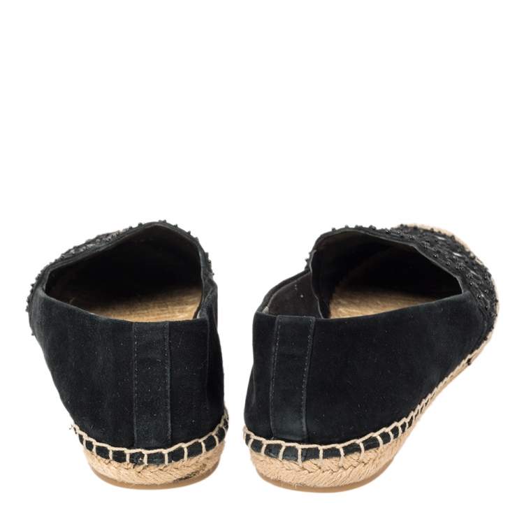 مملوكة مسبقًا Tory Burch Black Suede Yasmin Espadrille Flats Size 39