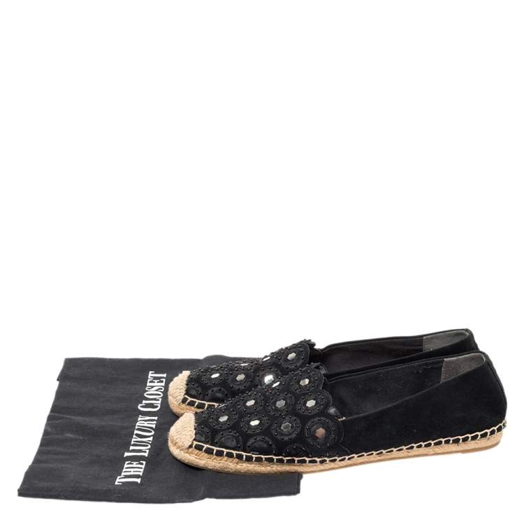 مملوكة مسبقًا Tory Burch Black Suede Yasmin Espadrille Flats Size 39