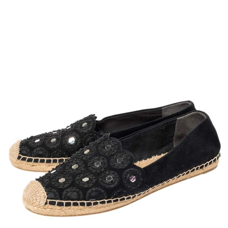 مملوكة مسبقًا Tory Burch Black Suede Yasmin Espadrille Flats Size 39