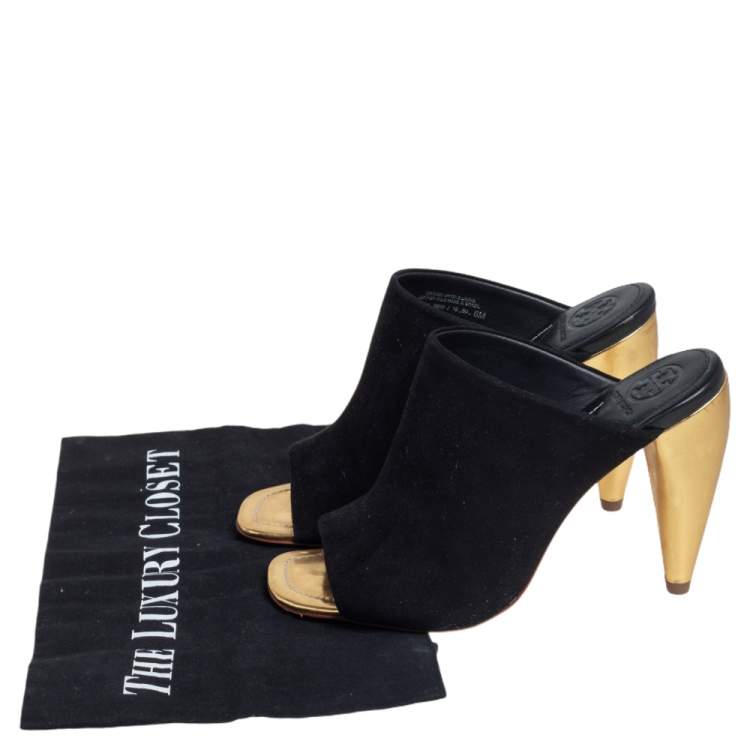 Pre Owned Tory Burch Black Suede Open Toe Mule Sandals Size 36