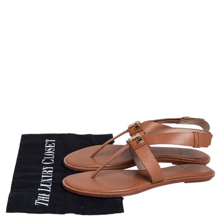 Pre Owned Tory Burch Brown Leather Thong Sandals Size 36.5