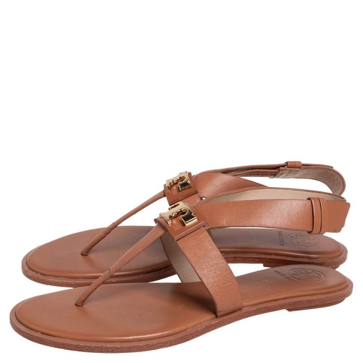 Pre Owned Tory Burch Brown Leather Thong Sandals Size 36.5