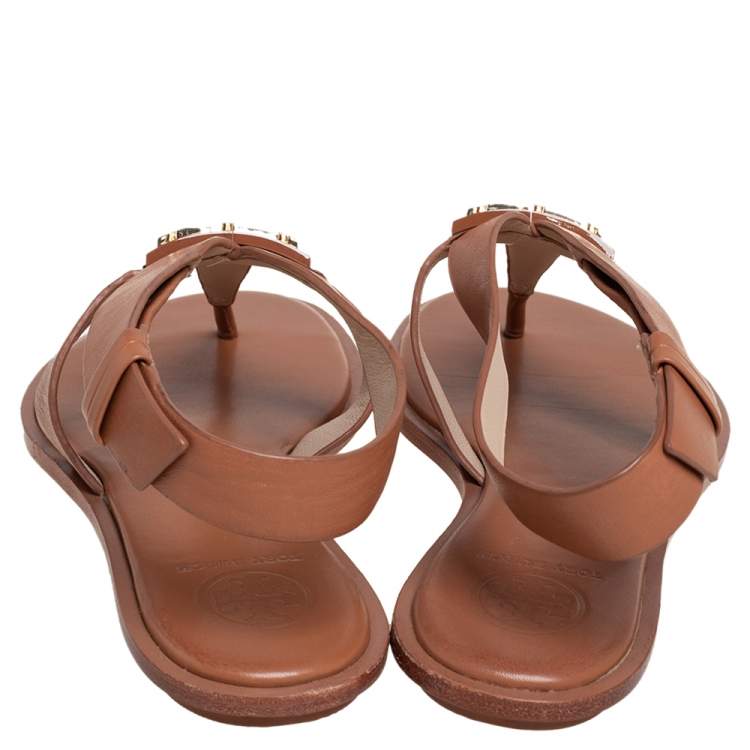 Pre Owned Tory Burch Brown Leather Thong Sandals Size 36.5