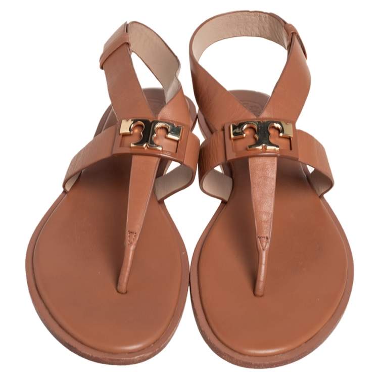 Pre Owned Tory Burch Brown Leather Thong Sandals Size 36.5