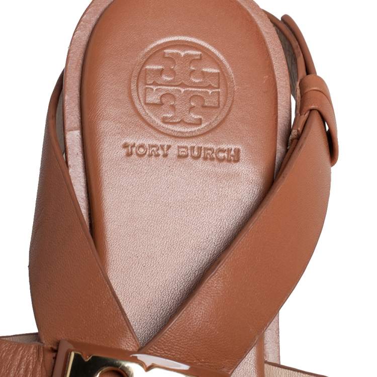 Pre Owned Tory Burch Brown Leather Thong Sandals Size 36.5