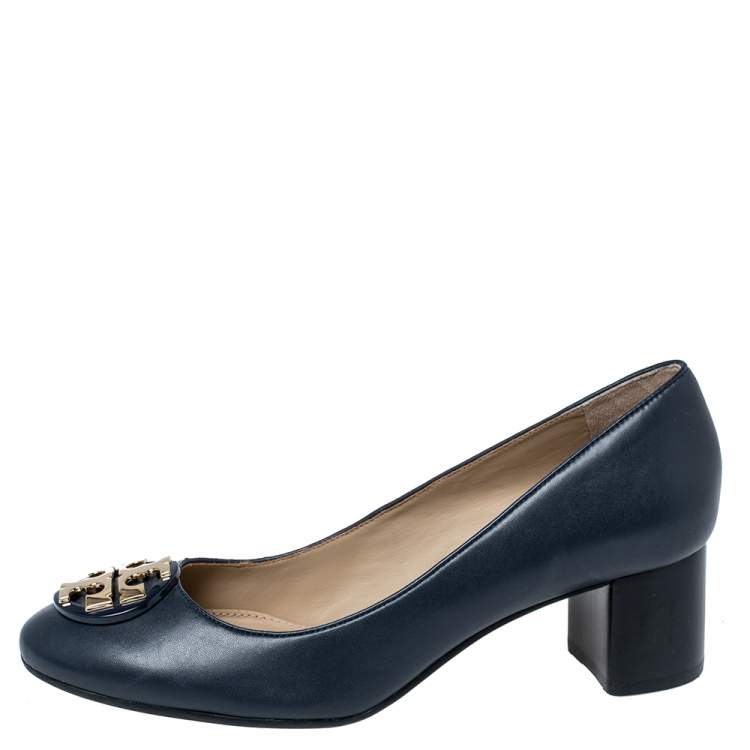 Tory Burch Navy Blue Leather Block Heel Pumps Size  Tory Burch | TLC