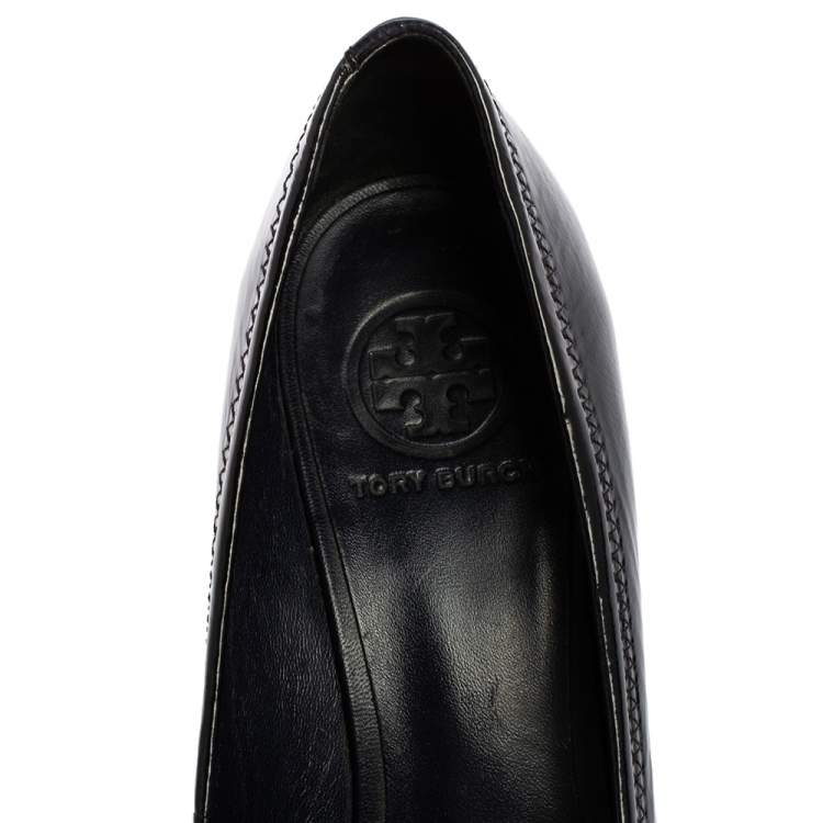 Pre Owned Tory Burch Navy Blue Patent Leather Sophie Wedge Pumps Size 38.5