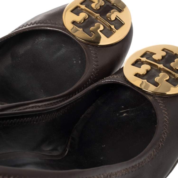 Pre Owned Tory Burch Brown Leather Sophie Wedge Pumps Size 39