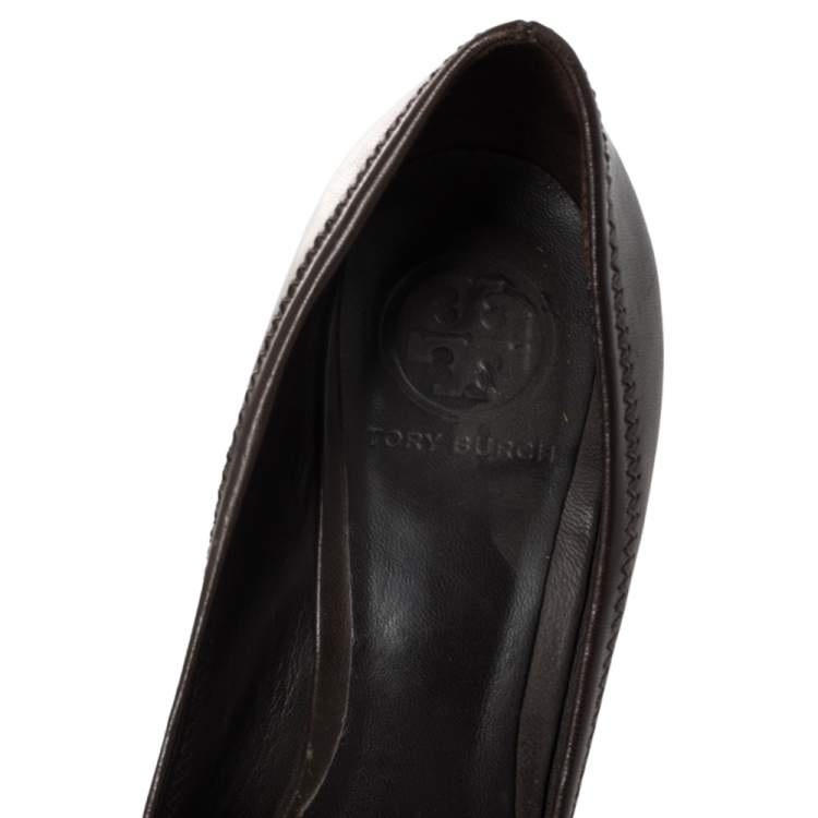 Pre Owned Tory Burch Brown Leather Sophie Wedge Pumps Size 39